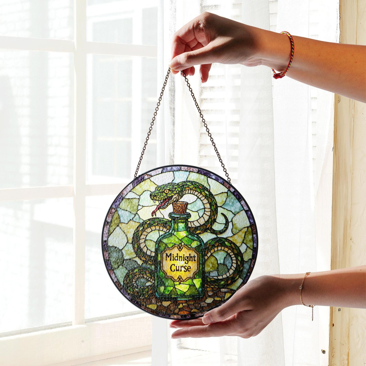 Green snake potion bottle suncatcher stained glass gothic decor Halloween gift