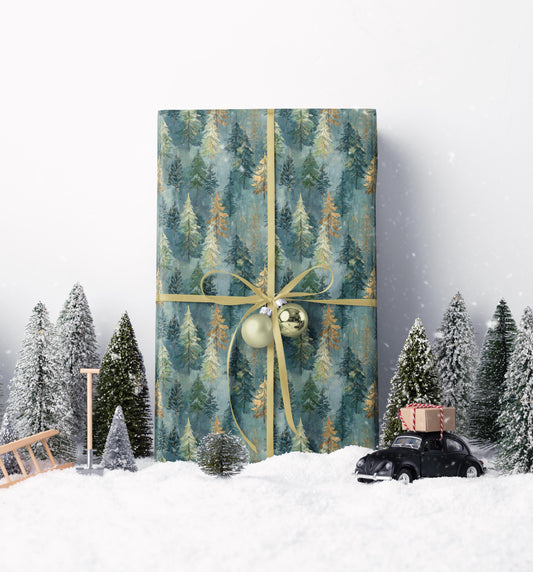 Christmas Gift Wrap Roll with Pine Trees and Pinecones, Rustic Winter Forest Wrapping Paper #16