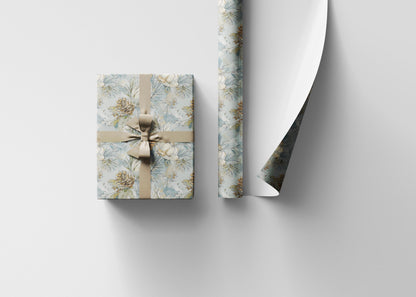Winter Tree Wrapping Paper Roll, Christmas Gift Wrap with Pinecones and Woodland Decor Theme #13
