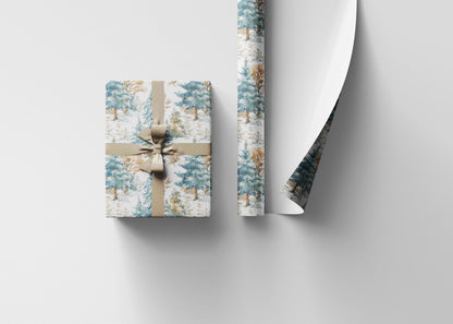 Winter Nature Wrapping Paper Roll with Pinecones and Trees, Christmas Gift Wrap for Outdoorsy Gifts #8