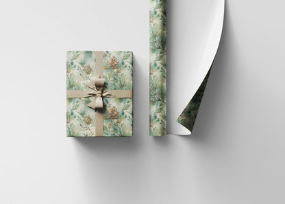 Christmas Wrapping Paper Roll with Pinecones and Trees, Winter Forest Gift Wrap for Seasonal Gifting #2