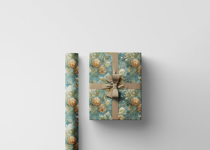 Winter Evergreen Wrapping Paper Roll, Pinecone and Tree Gift Wrap for Holiday and Christmas wrapping paper