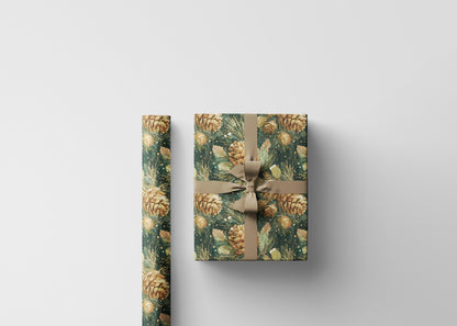 Rustic Christmas Wrapping Paper Roll, Winter Trees and Pinecones Gift Wrap for Holiday Gifts #4