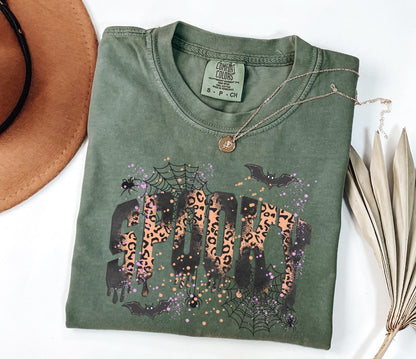 Comfort Colors® Leopard Spooky Shirt, Spooky Shirt, Halloween Shirt, Spooky Season Shirt, Women's Halloween Tee, Halloween Tshirt