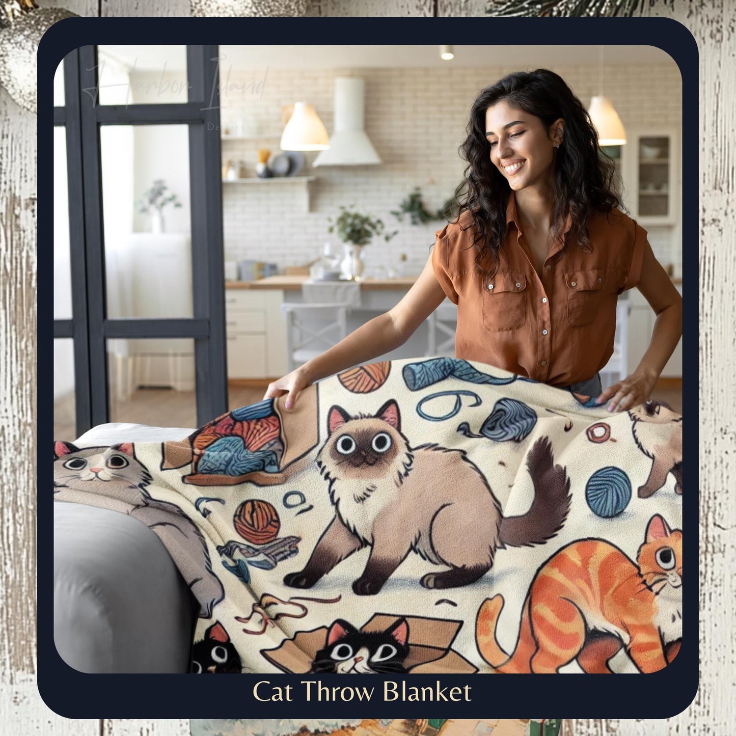 Cat Blanket for Cat Lovers, Sherpa Throw Blanket, Cat Themed Gift, Gift for Reader, Cat Mom or Dad, Pet Owner Gift by Harbor Island Decor
