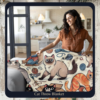 Cat Blanket for Cat Lovers, Sherpa Throw Blanket, Cat Themed Gift, Gift for Reader, Cat Mom or Dad, Pet Owner Gift by Harbor Island Decor