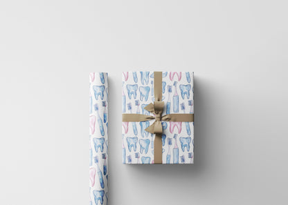 Dental Clinic Wrapping Paper, Tooth Design Gift Wrap, Orthodontist Print Fun Gift Wrap for Dental Office Dentist and Hygienists
