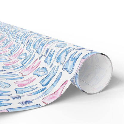 Dental Clinic Wrapping Paper, Tooth Design Gift Wrap, Orthodontist Print Fun Gift Wrap for Dental Office Dentist and Hygienists