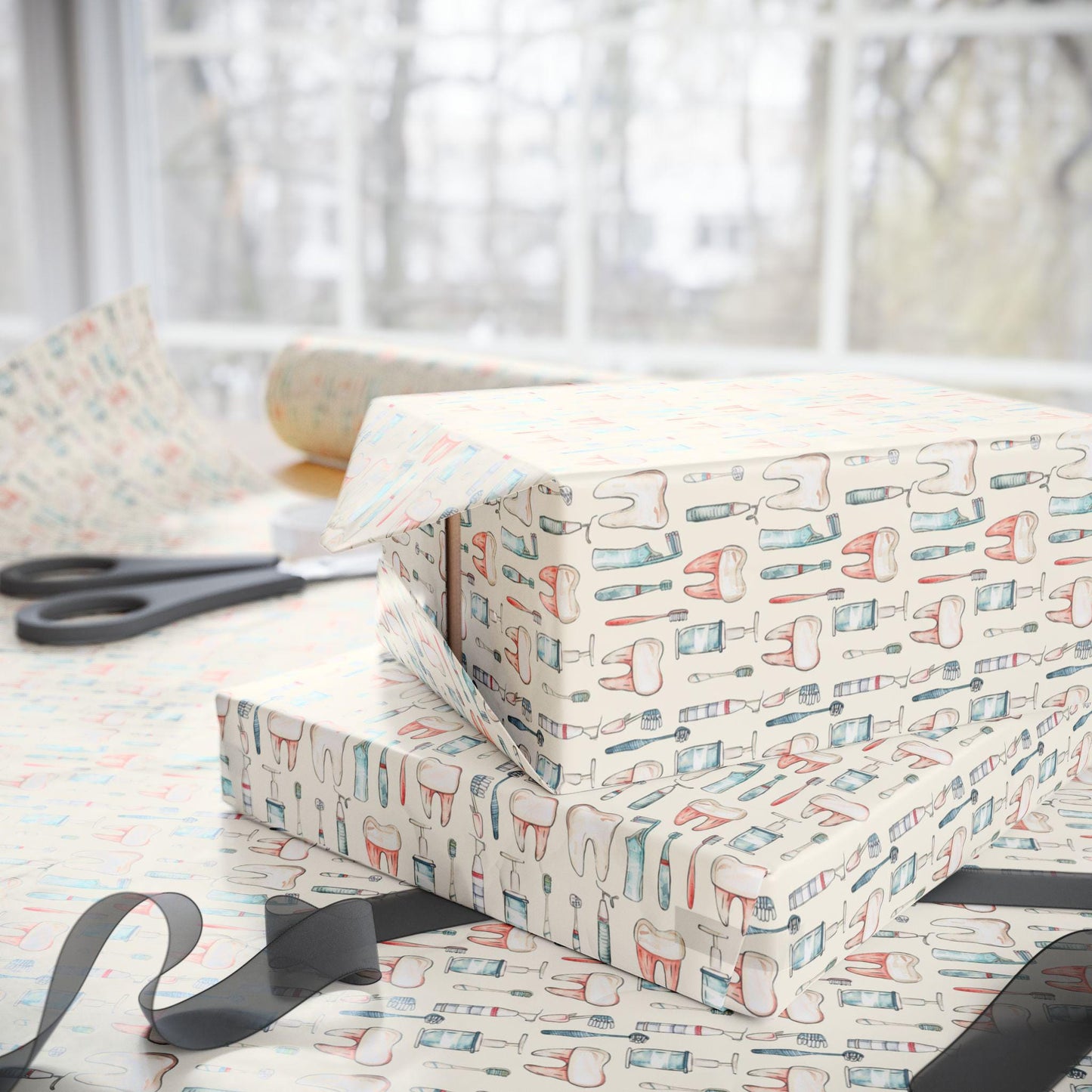 Dental Gift Wrap for Professionals, Tooth-Themed Wrapping Paper Fun Gift Wrap for Dental Office Dentist and Hygienists