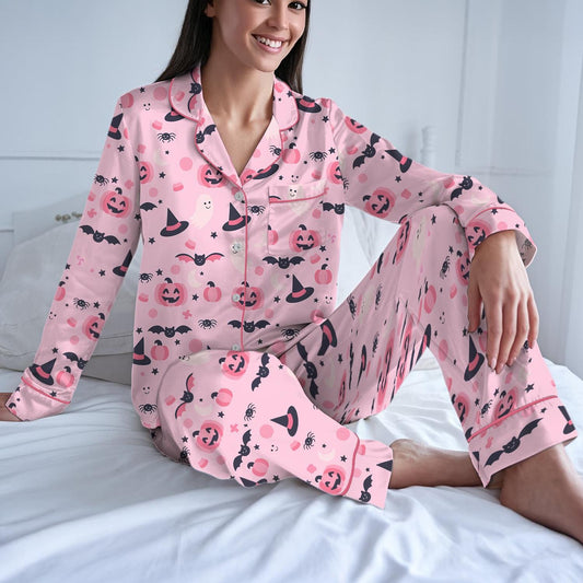 Halloween Cute Ghost Pumpkin Bats Pajama Set, Halloween Doodles Hearth Sleepwear, Halloween Witch Loungewear, Pumpkin Witch, Trick or Treat