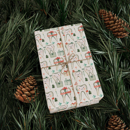 Dentist Gift Wrap, Minimal Tooth Pattern Paper, Dental Professional Gift Christmas Fun Gift Wrap for Dental Office Dentist and Hygienists