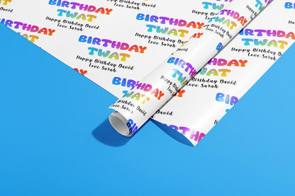 Personalised Rude Wrapping Paper, Gift Wrap, Birthday, Your Text, Your Name, Customised, Adult, Party Hat, Paper, Your Age, Eco, Recyclable