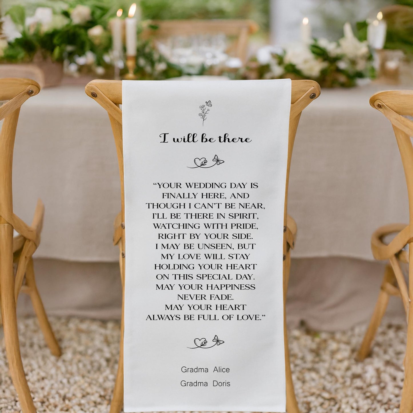 Personalized Reserved Chair Sign for Mother of the Bride, Father of the Groom, Wedding Memorial Fabric Banner In Loving Memory Wedding Gift