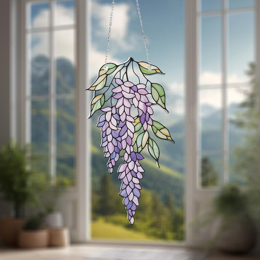 Elegant Wisteria Floral Window Hanging Decoration, Handcrafted Nature-Inspired Home Decor for Peaceful Spaces