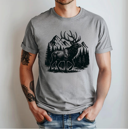 Elk Hunting Shirt: Mountain Wilderness Graphic Tee - Bella Canvas 3001