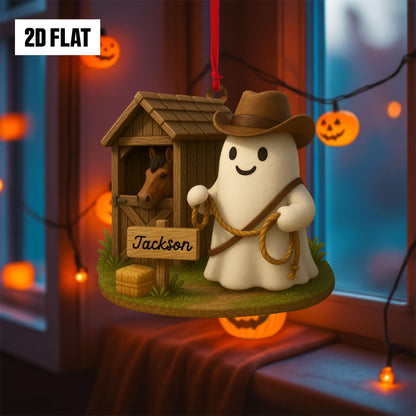 Personalized Ghost Cowboy 2D FLAT Acrylic Ornament, Cowboy Halloween Gift, Halloween Ornament for Cowboy, Cowgirl, Western Ornament Gift