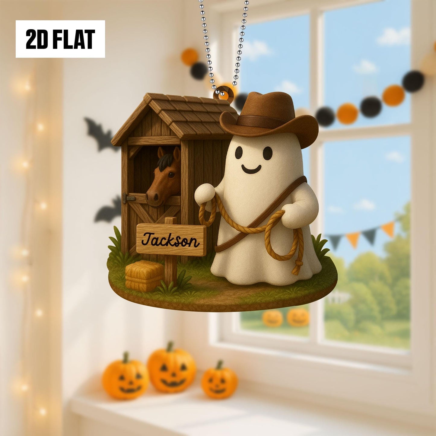 Personalized Ghost Cowboy 2D FLAT Acrylic Ornament, Cowboy Halloween Gift, Halloween Ornament for Cowboy, Cowgirl, Western Ornament Gift
