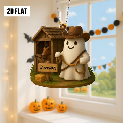 Personalized Ghost Cowboy 2D FLAT Acrylic Ornament, Cowboy Halloween Gift, Halloween Ornament for Cowboy, Cowgirl, Western Ornament Gift