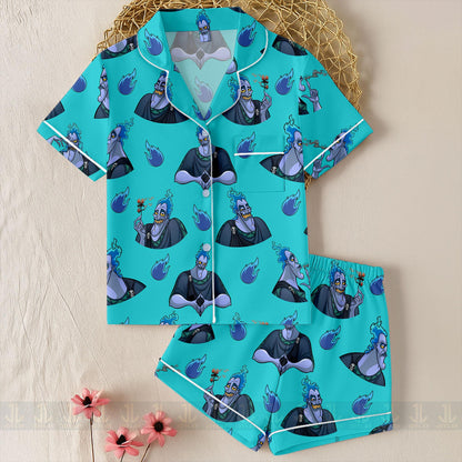 Hades Hercules Unisex Satin Pajamas Set, Spooky Season Pajamas , Long Sleeve And Short Styles