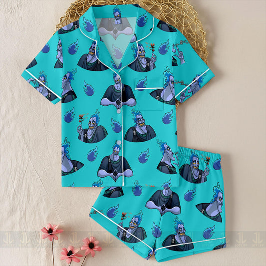 Hades Hercules Unisex Satin Pajamas Set, Spooky Season Pajamas , Long Sleeve And Short Styles