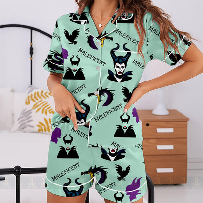 Maleficent Dragon Villain Unisex Satin Pajamas Set, Spooky Season Pajamas , Long Sleeve And Short Styles