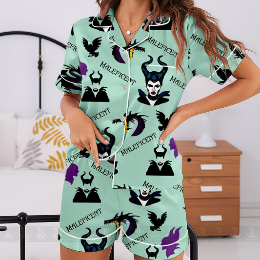 Maleficent Dragon Villain Unisex Satin Pajamas Set, Spooky Season Pajamas , Long Sleeve And Short Styles
