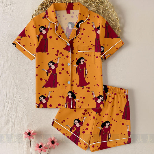 Mother Gothel Unisex Satin Pajamas Set, Spooky Season Pajamas , Long Sleeve And Short Styles
