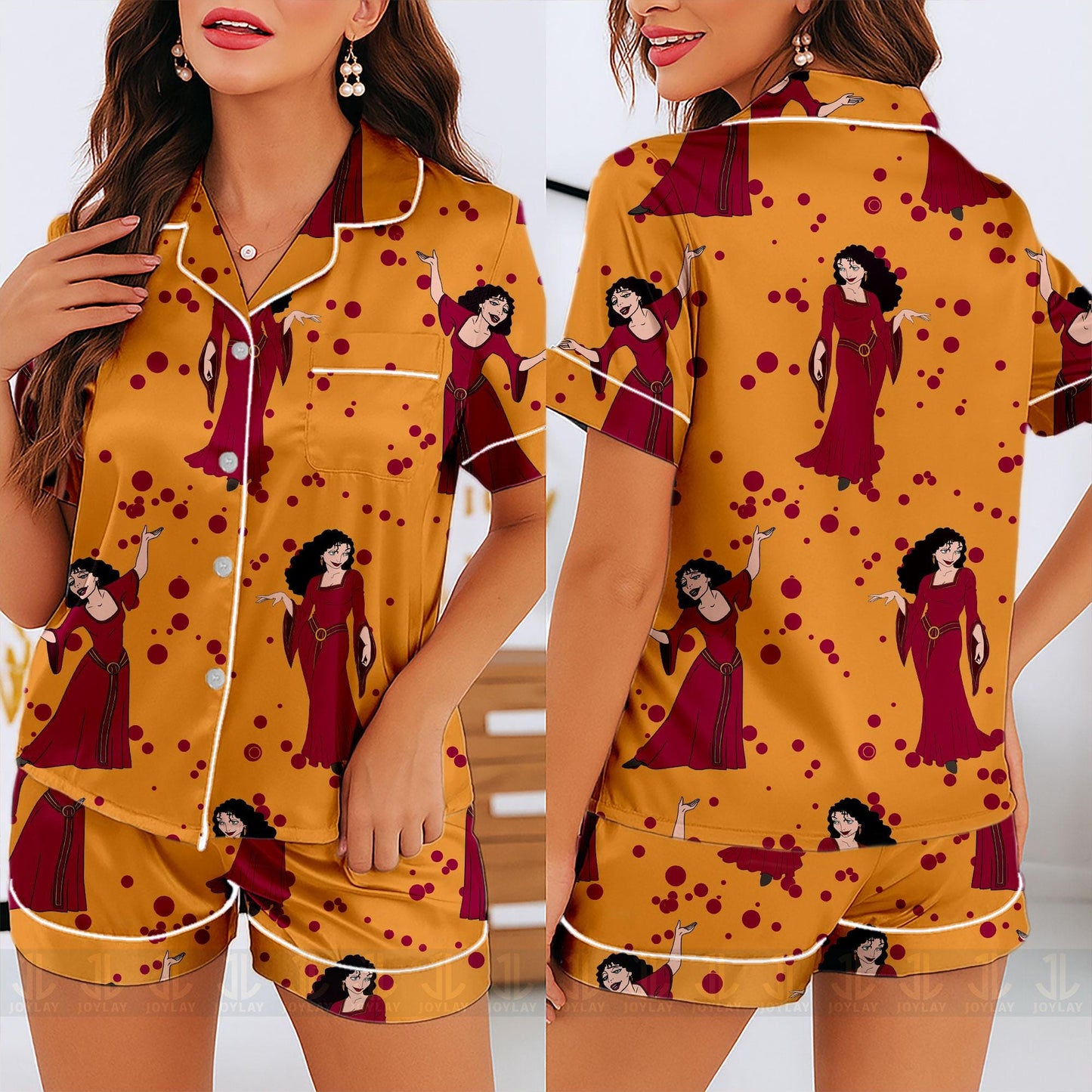 Mother Gothel Unisex Satin Pajamas Set, Spooky Season Pajamas , Long Sleeve And Short Styles