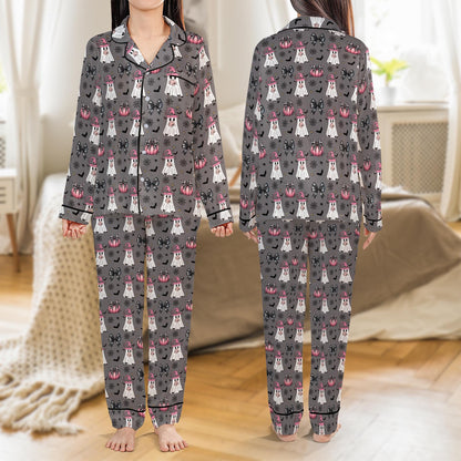 Pink Boo Ghost Halloween Pajama Set, Coquette Halloween Satin Pajama Set, Spooky Season Sleepwear, Trick Or Treat Matching Halloween PJs