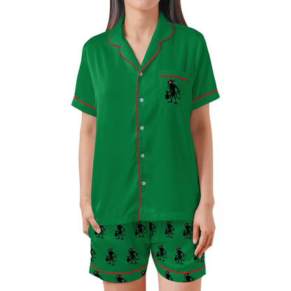Krampus Satin Short Sleeves Pajama Set, The Krampus Christmas Women's Pajama Shorts Set