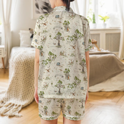 Winnie Map Pajama Set, Acre Wood Sleepwear, Pooh Map Pajamas, Fairy Tale Woodland Area Loungewear Set, Winnie Grip, Pooh And Friends Pjs