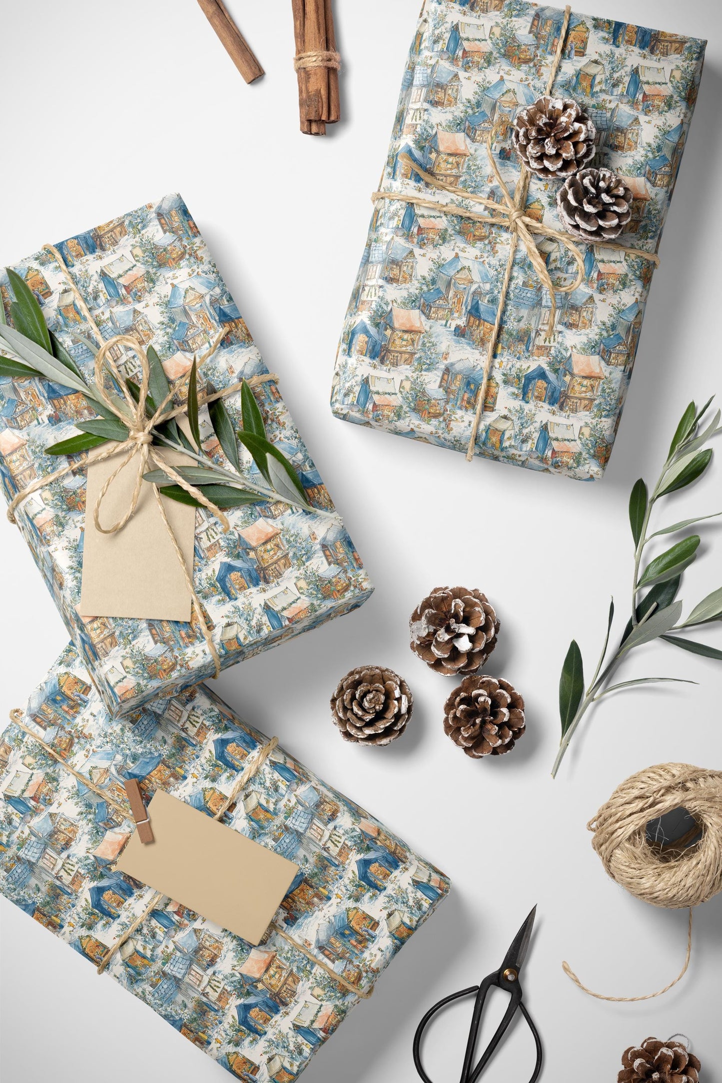 Christmas Village Town Wrapping Paper Roll, Snowy Scene Gift Wrap for Winter and Holiday Gifts #11