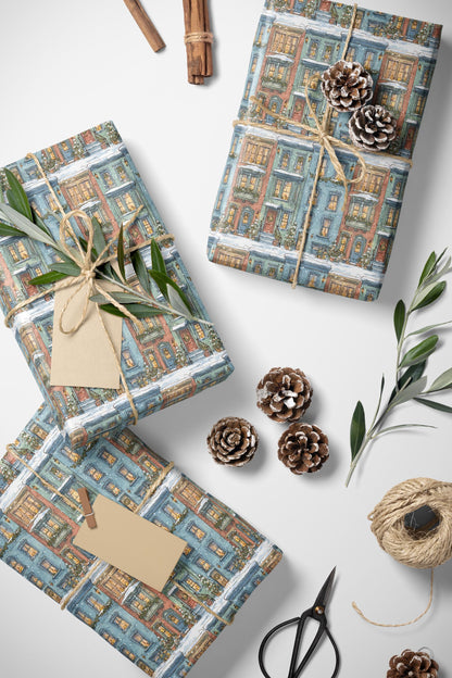 Christmas Village Wrapping Paper Roll, Premium Holiday Gift Wrap with Snowy Town and Winter Houses #1