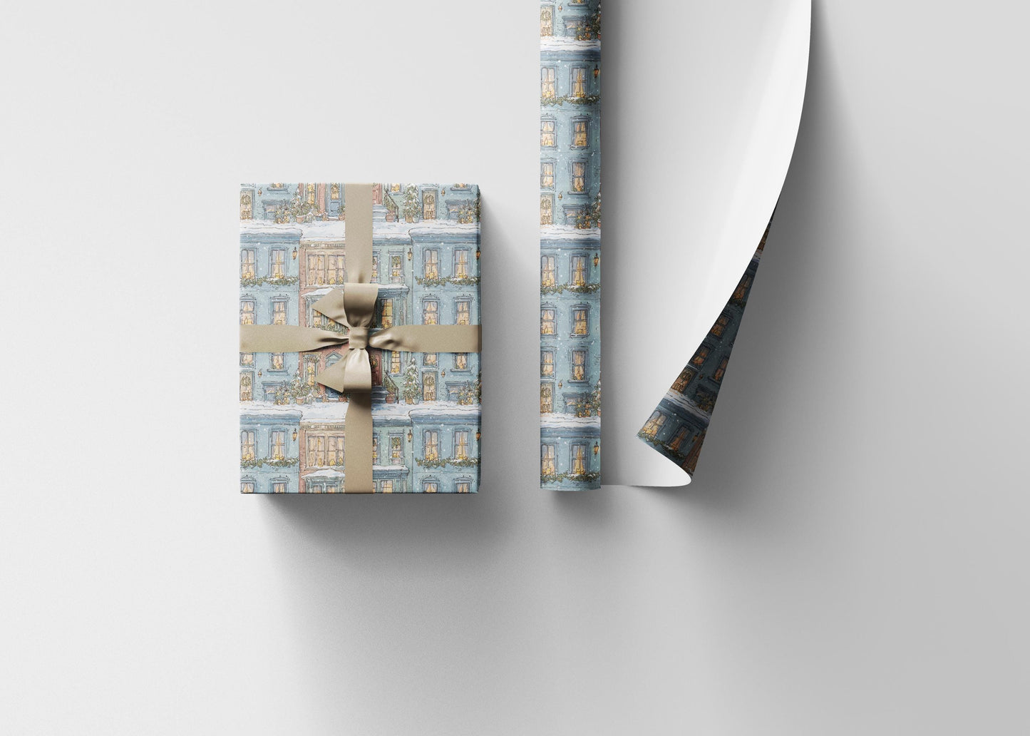 Christmas Village Wrapping Paper Roll, Premium Holiday Gift Wrap with Snowy Town and Winter Houses #1