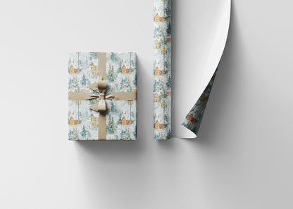 Christmas Wrapping Paper Roll with Village Design, Snowy House Gift Wrap for Holiday Presents #7