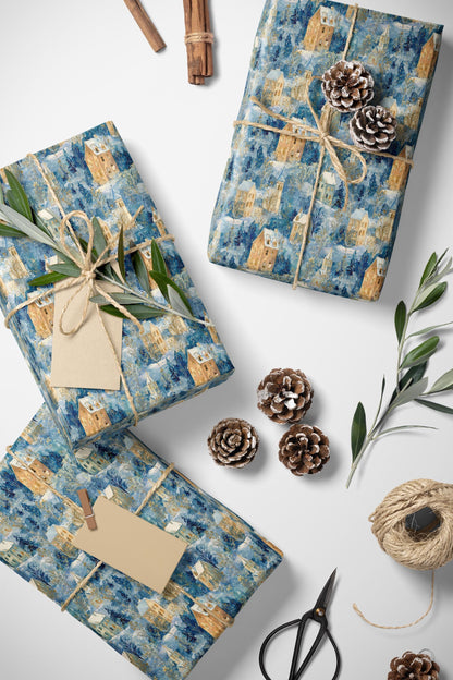 Holiday Village Wrapping Paper Roll, Premium Christmas Gift Wrap with Cozy Town Illustration #8