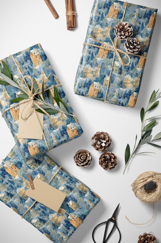 Holiday Village Wrapping Paper Roll, Premium Christmas Gift Wrap with Cozy Town Illustration #8