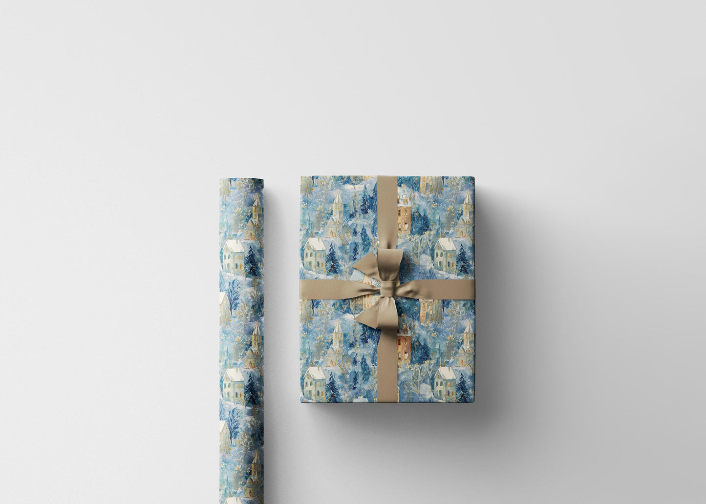 Holiday Village Wrapping Paper Roll, Premium Christmas Gift Wrap with Cozy Town Illustration #8