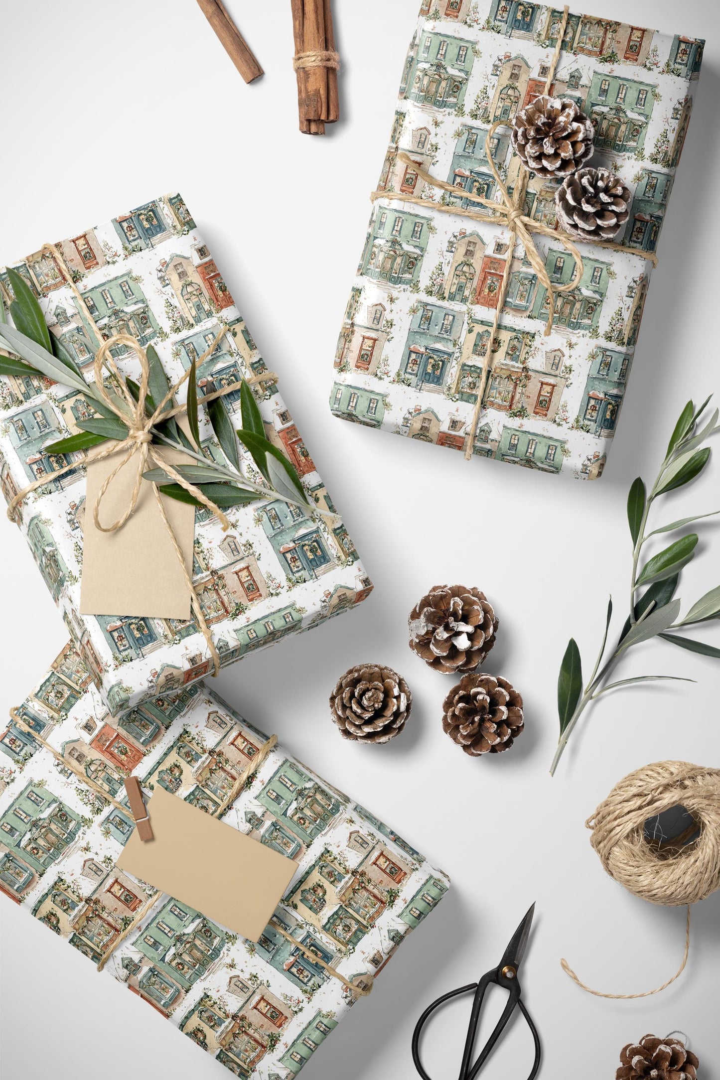 Premium Holiday Wrapping Paper Roll, Christmas Village Print Gift Wrap with Snow and Lights #14