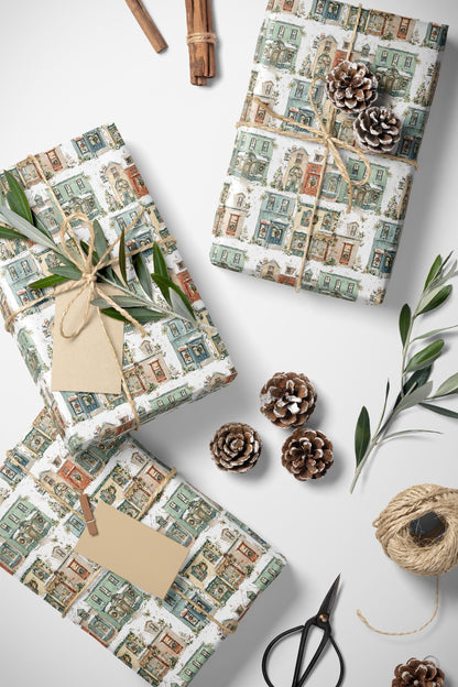 Premium Holiday Wrapping Paper Roll, Christmas Village Print Gift Wrap with Snow and Lights #14