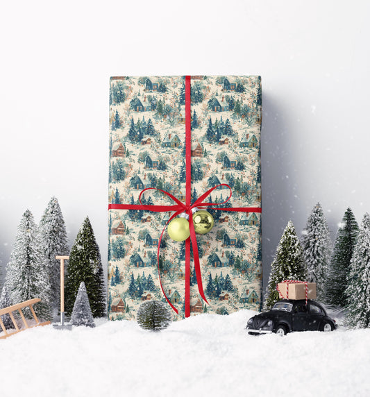 Snowy Town Wrapping Paper Roll, Premium Christmas Village Scene for Holiday Gift Wrapping #16
