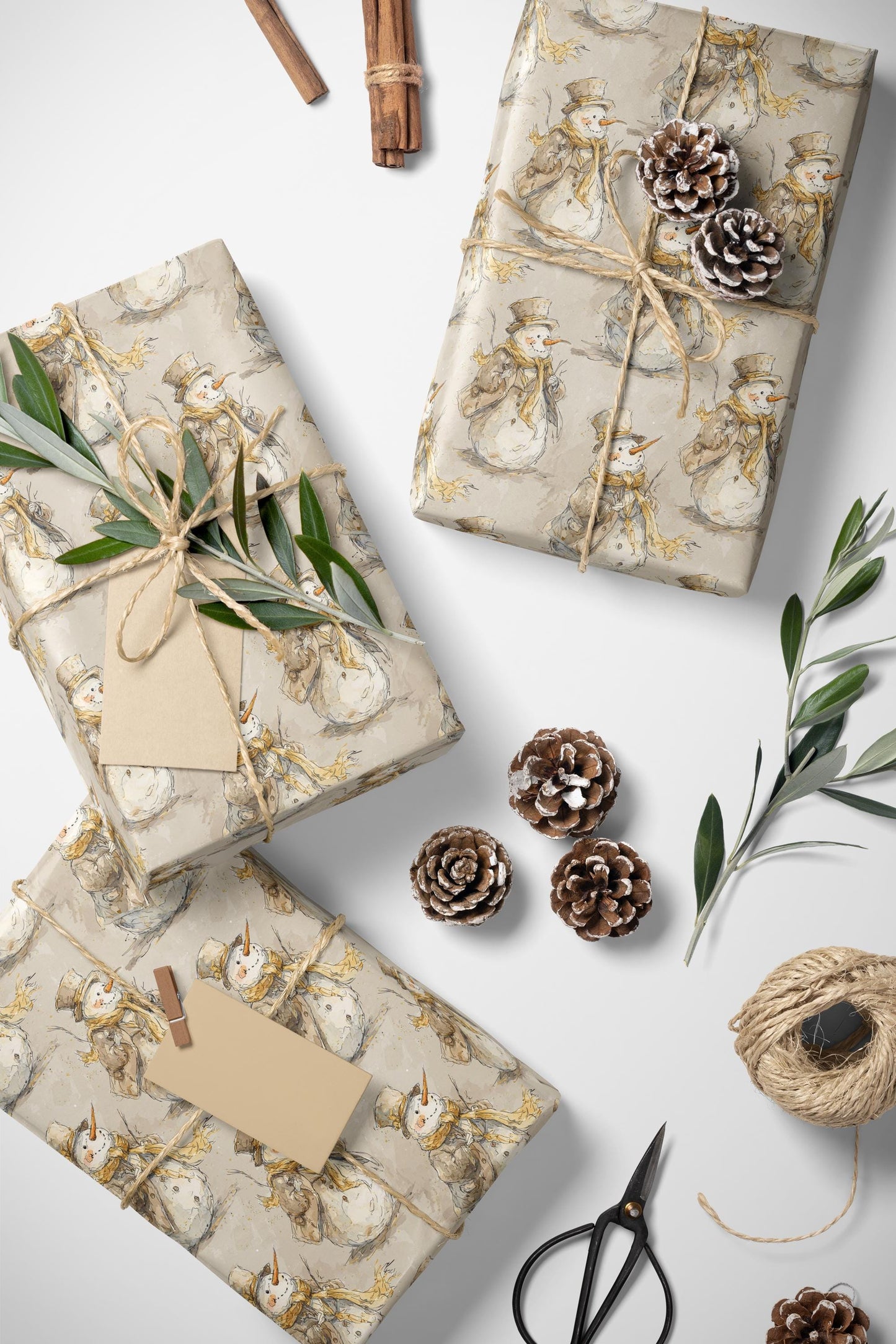 Snowman Christmas Wrapping Paper Roll, Winter Holiday Gift Wrap with Frosty Friends and Snowflake Design #1