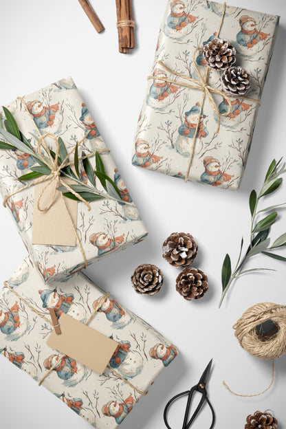 Premium Snowman Christmas Wrapping Paper Roll, Winter Gift Wrap with Holiday Characters #9