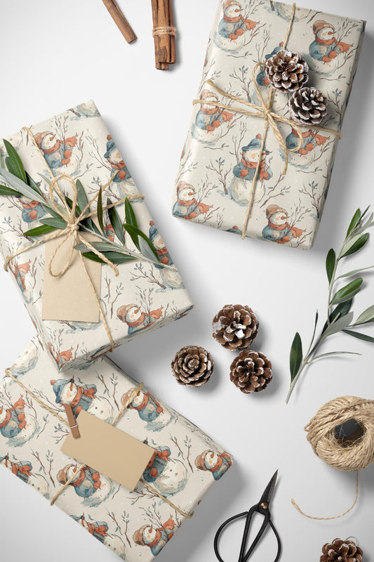 Premium Snowman Christmas Wrapping Paper Roll, Winter Gift Wrap with Holiday Characters #9