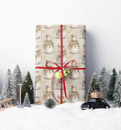 Snowman Christmas Wrapping Paper Roll, Winter Holiday Gift Wrap with Frosty Friends and Snowflake Design #1