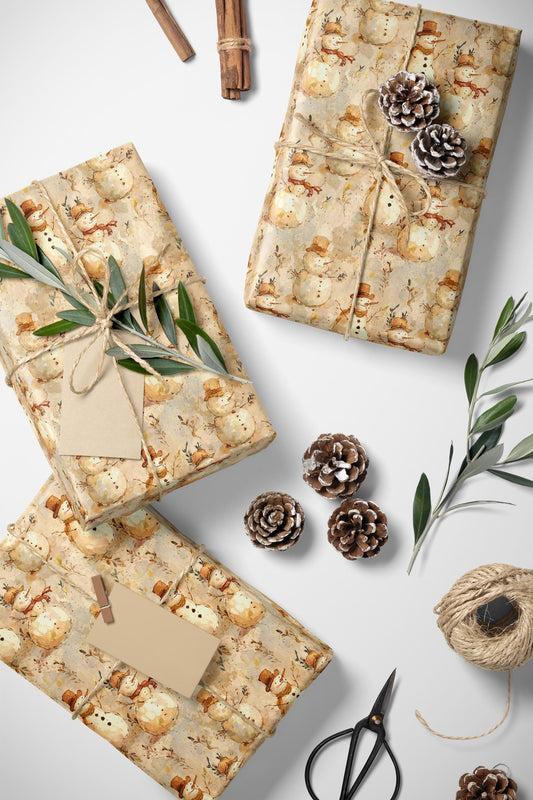 Winter Snowman Wrapping Paper Roll, Holiday Gift Wrap with Snowflakes and Cozy Christmas Theme #2