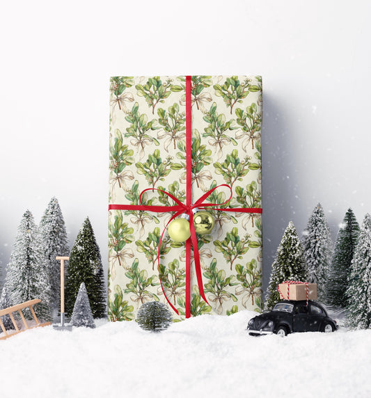 Mistletoe Christmas Wrapping Paper Roll, Watercolor Holiday Gift Wrap in Vintage Style #5-f932-442a-b02d-429fc789cdad_0_wrapping_paper_fill