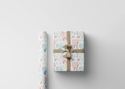 Professional Dentist Gift Wrap, Tooth Pattern Paper, Office Use Fun Gift Wrap for Dental Office Dentist and Hygienists