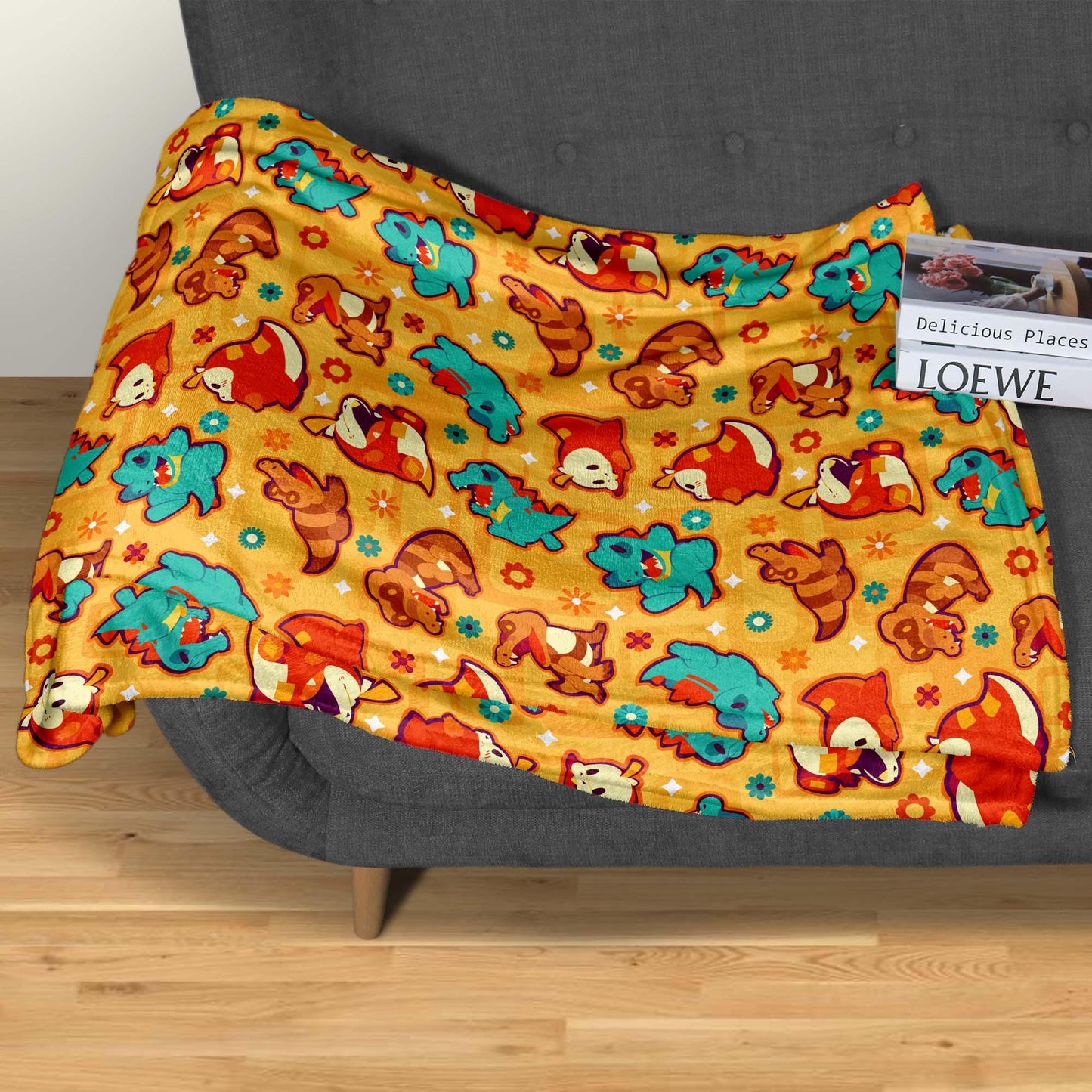 Totodile Fuecoco Fleece Blanket, Topical Throw Blanket, Cotton Baby Blanket, Home Decor Cozy Blanket, Totodile Blanket Gifts