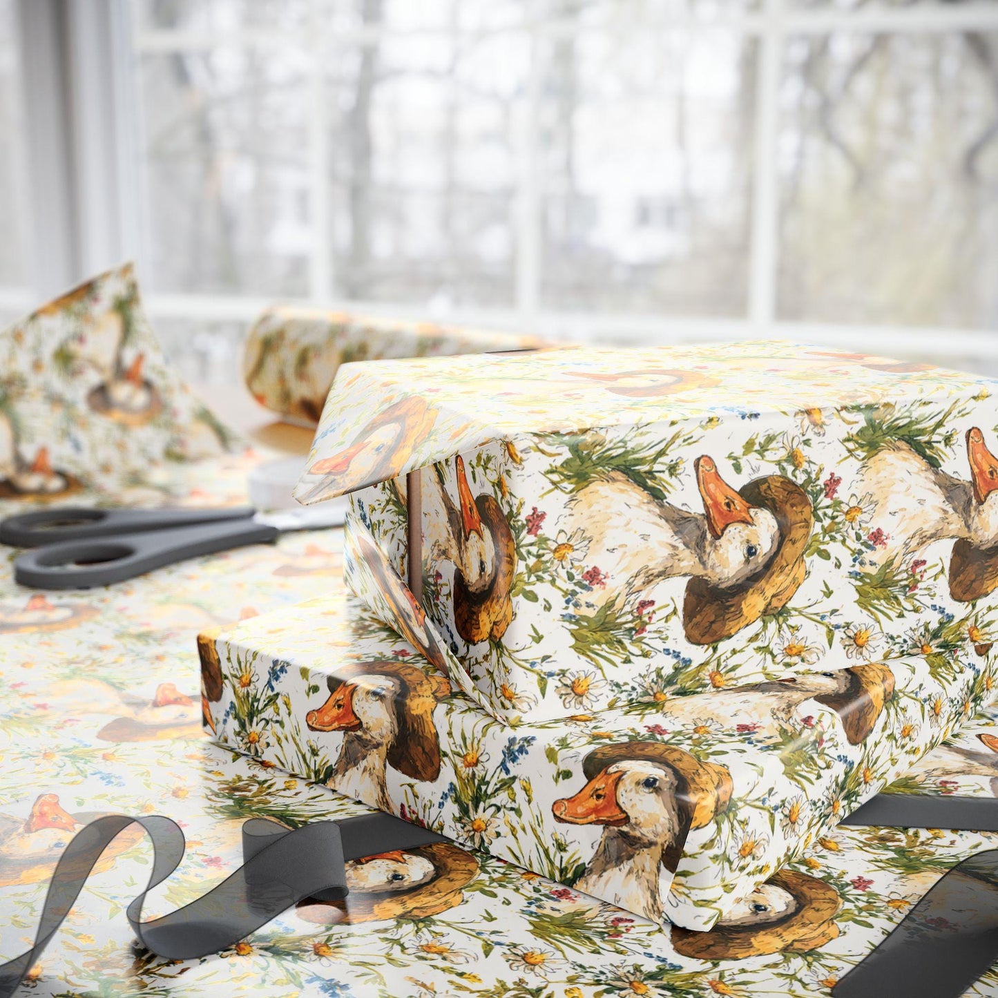 Wildflower and Goose Wrapping Paper for Baby Girl Gifts | Nature Themed Gift Wrap for New Moms and Baby Showers, Plant Moms gift wrap